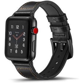 Tasikar Δερμάτινο Λουράκι Καρπού Μαύρο-Σχεδιασμένο για το Apple Watch Σειρά 4/3/2/1  (42mm)