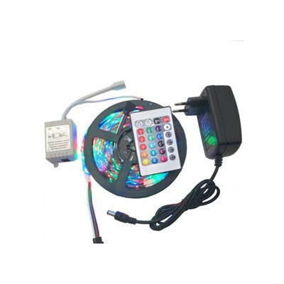 Αδιάβροχη αυτοκόλλητη ταινία LED RGB 3528 SMD 5m με χειριστήριο και τροφοδοτικό 12V3A 24947