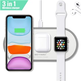 BEYIMEI Ασύρματος φορτιστής 3 σε 1, 10 W Qi Φορτιστής γρήγορου ασύρματου αισθητήρα