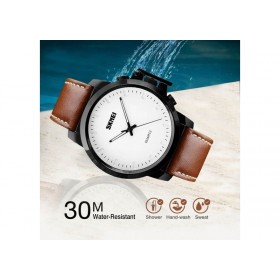 Ρολόι χειρός ανδρικό SKMEI 1208 BROWN/WHITE LEATHER