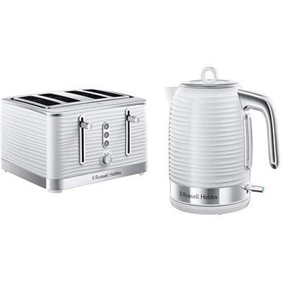 Russell Hobbs 24380 Inspire High Gloss πλαστικό φρυγανιέρα για Τέσσερις φέτες, λευκό με βραστήρα