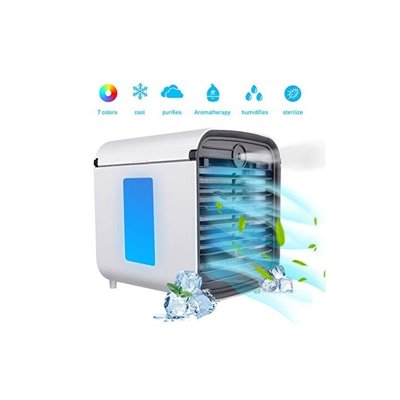 Φορητό Air Cooler, 4-σε-1 Μικρό Κλιματιστικό - Υγραντήρας - Συσκευή Αρωματοθεραπείας, με 3 ταχύτητες & 7 χρώματα LED