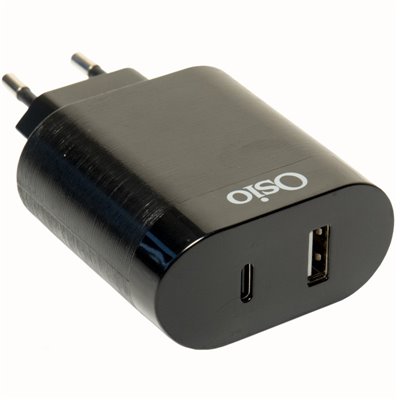 Osio OTU-5904B Διπλός φορτιστής κινητού με USB Type-C και USB Type-A – 18W
