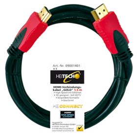 Heitech 09001401 Επιχρυσωμένο καλώδιο High Speed HDMI αρσενικό σε αρσενικό με ethernet 1.5 m