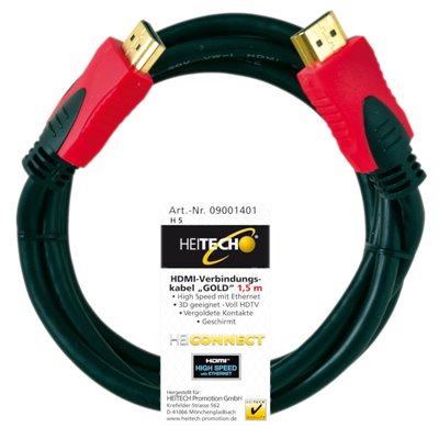Heitech 09001401 Επιχρυσωμένο καλώδιο High Speed HDMI αρσενικό σε αρσενικό με ethernet 1.5 m