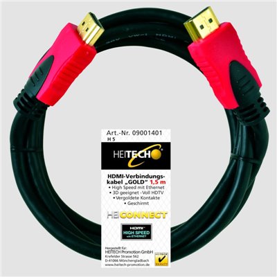 Heitech 09001402 Επιχρυσωμένο καλώδιο High Speed HDMI αρσενικό σε αρσενικό με ethernet 2 m
