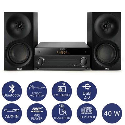 Akai AM-301K Micro HiFi με Bluetooth, USB, Aux-In και CD player 40 W