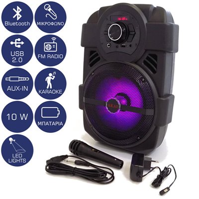 Akai ABTS-808L Φορητό ηχείο Bluetooth με LED, USB, Aux-In και μικρόφωνο – 10 W