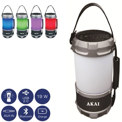 Akai ABTS-S38 Φορητό ηχείο Bluetooth πολύχρωμο φανάρι LED και powerbank με Aux-In και USB – 19 W