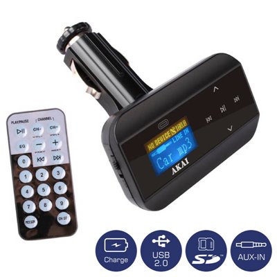 Akai FMT-30 FM transmitter και φορτιστής αυτοκινήτου με USB, κάρτα SD και Aux-In