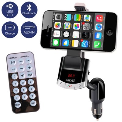 Akai FMT-8118BT FM transmitter, βάση κινητού και φορτιστής αυτοκινήτου με Bluetooth, ηχείο, USB και Aux-In