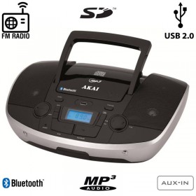 "Akai APRC-108 Φορητό HiFi με Bluetooth Akai APRC-108 Φορητό HiFi με Bluetooth, CD, USB για φόρτιση συσκευών, κάρτα SD και Aux-In