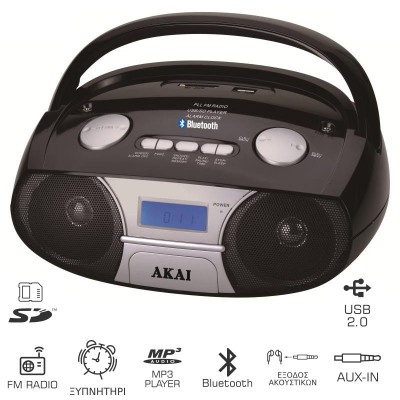 Akai APRC-106 Φορητό HiFi με Bluetooth, ξυπνητήρι, USB για φόρτιση συσκευών, κάρτα SD και Aux-In