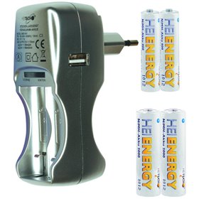 Heitech 09001541 Φορτιστής μπαταριών και μπαταρίες AA 2000mAh AAA 800mAh