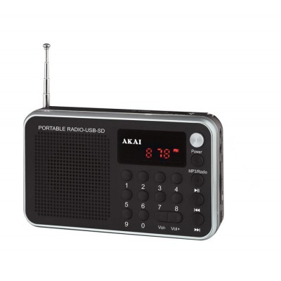 Akai DR002A-521 Μαύρο Φορητό ψηφιακό ραδιόφωνο με USB, κάρτα SD και Aux-In