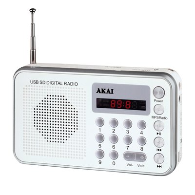 Akai DR002A-521 Λευκό Φορητό ψηφιακό ραδιόφωνο με USB, κάρτα SD και Aux-In