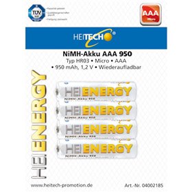 Heitech 04002185 Επαναφορτιζόμενες μπαταρίες Ni-Mh 4 τμχ ΑΑΑ HR03 Micro 950 mAh 1.2 V