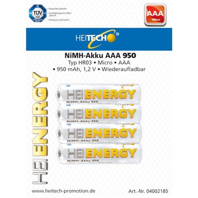 Heitech 04002185 Επαναφορτιζόμενες μπαταρίες Ni-Mh 4 τμχ ΑΑΑ HR03 Micro 950 mAh 1.2 V
