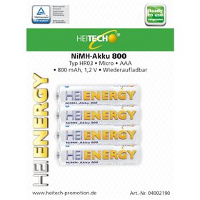 Heitech 04002190 Επαναφορτιζόμενες μπαταρίες Ni-Mh 4 τμχ HR03 Micro AAA 800 mAh 1.2 V