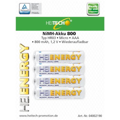 Heitech 04002190 Επαναφορτιζόμενες μπαταρίες Ni-Mh 4 τμχ HR03 Micro AAA 800 mAh 1.2 V