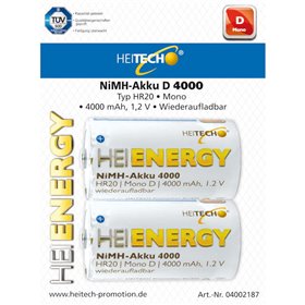 Heitech 04002187 Επαναφορτιζόμενες μπαταρίες Ni-Mh 2 τμχ HR20 D 4000 mAh 1.2 V
