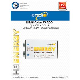 Heitech 04002186 Επαναφορτιζόμενη μπαταρία 6F22 9V E-Block 200 mAh 8.4 V