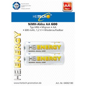 Heitech 04002180 Επαναφορτιζόμενες μπαταρίες Ni-Mh 2 τμχ HR6 Mignon AA 600 mAh 1.2 V