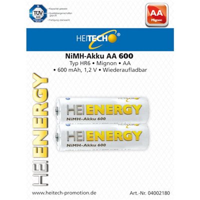 Heitech 04002180 Επαναφορτιζόμενες μπαταρίες Ni-Mh 2 τμχ HR6 Mignon AA 600 mAh 1.2 V