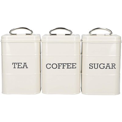 Σετ 3 δοχεία καφέ, τσαγιού και ζάχαρης KitchenCraft Living Nostalgia Steel σε κρεμ χρώμα