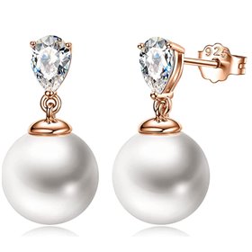 Ασημένια γυναικεία σκουλαρίκια με πέρλα “Susan Y” με λεπτομέρειες σε ροζ-χρυσό