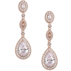 Κυβικά γυναικεία σκουλαρίκια με δάκρυ SWEETV σε ροζ χρυσό