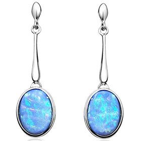 Γυναικεία σκουλαρίκια από μπλε οπάλιο, ασήμι 925, σε κουτί δώρου