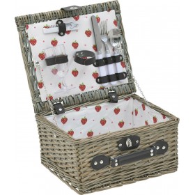 Inart Καλάθι Πικ Νικ Σετ για 2 Ψάθινο 33x28x18cm Γκρι