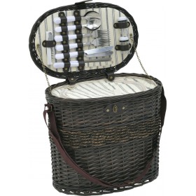 Inart Καλάθι Πικ Νικ Σετ για 4 Ψάθινο Γκρι/Καφέ 40x25x35cm