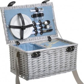 Inart Καλάθι Πικ Νικ Σετ για 2 Ψάθινο Γκρι