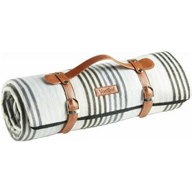 VonShef Picnic Blanket, Κουβέρτα Πικ-Νικ από Αδιάβροχο Ύφασμα και Vegan Δερμάτινη Λαβή 147x180cm, Gray Striped