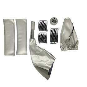 Πεντάλ Αλουμινίου Universal Racing Με Πόμολο Λεβιέ, Φυσούνα Ταχυτήτων / Χειροφρένου Ασημί Σετ 6 Τμχ