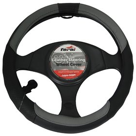 Κάλυμμα Τιμονιού Αυτοκινήτου Δερμάτινο Λείο Με Τρυπητό Μαύρο-Γκρι Medium 38cm Κάλυμμα Τιμονιού Αυτοκινήτου Δερμάτινο Λείο Με Τρυπητό Μαύρο-Γκρι Medium 38cm