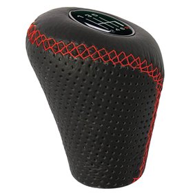 Πόμολο Λεβιέ Ταχυτήτων Δερμάτινο Τρυπητό Οβάλ Μαύρο Με Κόκκινες Ραφές Για Σηκωτή Ή Πατητή Όπισθεν Πόμολο Λεβιέ Ταχυτήτων Δερμάτινο Τρυπητό Οβάλ Μαύρο Με Κόκκινες Ραφές Για Σηκωτή Ή Πατητή Όπισθεν