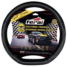 Κάλυμμα Τιμονιού Αυτοκινήτου Δερματίνη Power D Μαύρο Με Λευκή Ραφή Medium 38cm Κάλυμμα Τιμονιού Αυτοκινήτου Δερματίνη Power D Μαύρο Με Λευκή Ραφή Medium 38cm