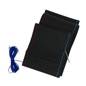 Κάλυμμα Τιμονιού Αυτοκινήτου Δερματίνη Ραφτό Εξώγαζο Μαύρο Με Κόκκινα Και Μπλε Γαζιά Medium 38cm Κάλυμμα Τιμονιού Αυτοκινήτου Δερματίνη Ραφτό Εξώγαζο Μαύρο Με Κόκκινα Και Μπλε Γαζιά Medium 38cm