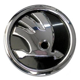 Αυτοκόλλητο Σήμα Skoda Καπό / Πορτ - Παγκάζ Μεγάλο Με 3 Κουμπώματα Μαύρο - Ασημί Φ9cm 1Τμχ