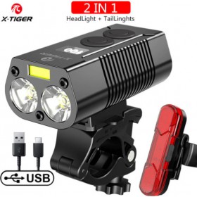 Φακός ποδηλάτου 1800 Lumen set 2 τεμαχίων επαναφορτιζόμενος με Power Bank 4000 mAh X-Tiger QD-1001T