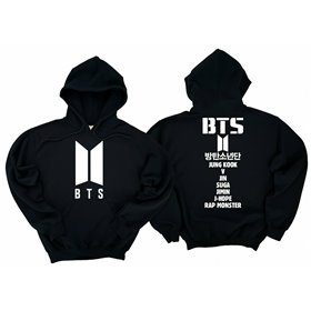 BTS Names Φούτερ με Κουκούλα σε Μαύρο χρώμα