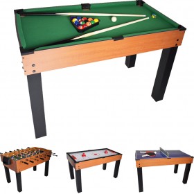 ForAll 4 σε 1 Τραπέζι Πολλαπλών Παιχνιδιών Ποδοσφαιράκι Ξύλινο Επιδαπέδιο/Μπιλιάρδο/Χόκεϊ/Πινκ ΠονγκΚωδικός: 225565 