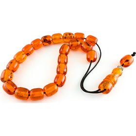 Κομπολόι Χειροποίητη Ρητίνη Με Κομμάτια Κεχριμπαριού-Κεραμιδί 14mm