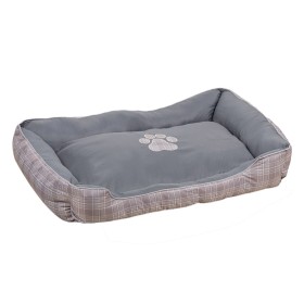 Κρεβάτι Σκύλου Παραλληλόγραμμο Γκρι Καρό Πατούσα 110x80x25 cm