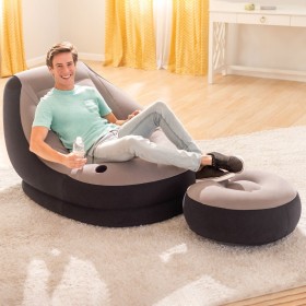 Σετ Πολυθρόνα Υποπόδιο Φουσκωτά Γκρι 99x130x76 cm Σετ Πολυθρόνα Υποπόδιο Φουσκωτά Γκρι 99x130x76 cm