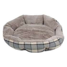 Κρεβάτι Σκύλου Στρογγυλό Γκρι Καρό Γούνα 75x66x22 cm