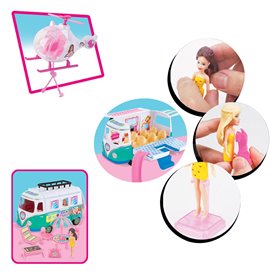 Σετ Βαν και Ελικόπτερο με Κούκλα Μίνι &amp Αξεσουάρ